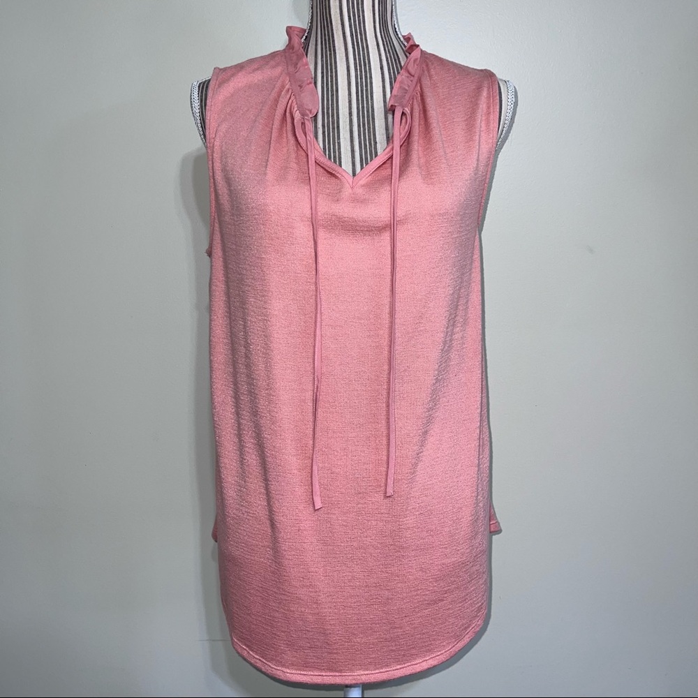 * M&S Peachy Ruffle Neckline Tie Front Sleeveless Top - Size Large
